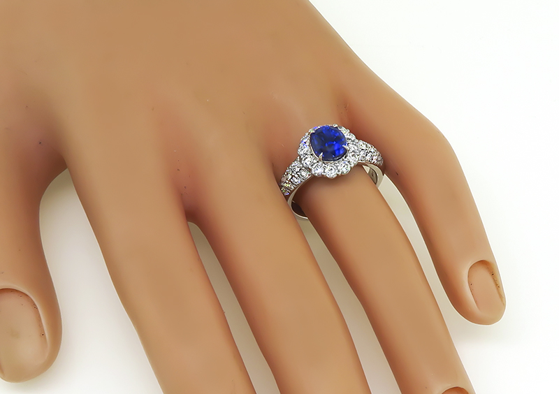 Estate GIA Certified 2.65ct No Heat Ceylon Sapphire 1.22ct Diamond Engagement Ring