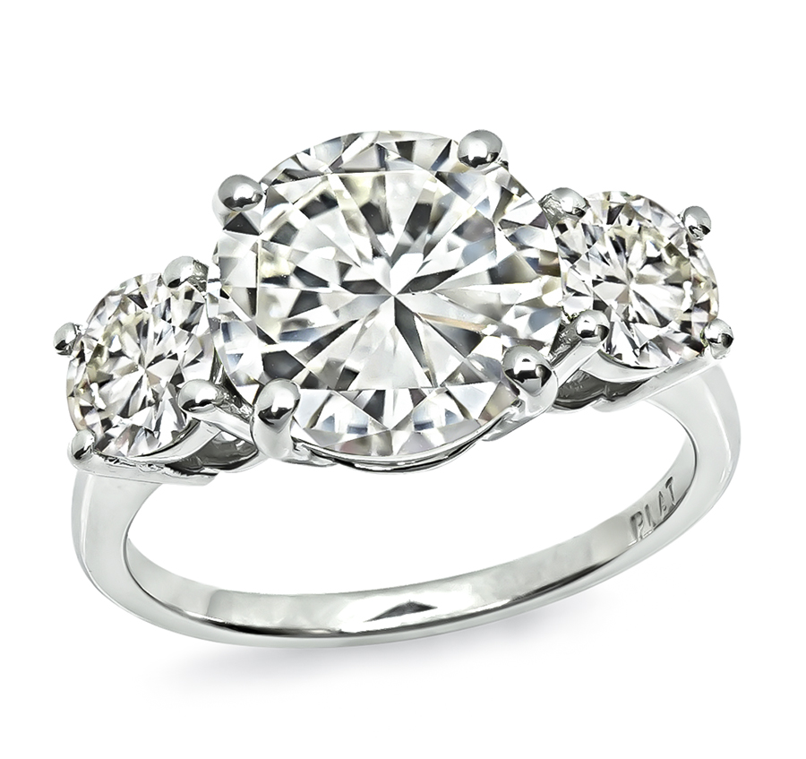 Estate GIA 3.17ct Center Diamond 0.52ct and 0.62ct Side Diamond Engagement Ring