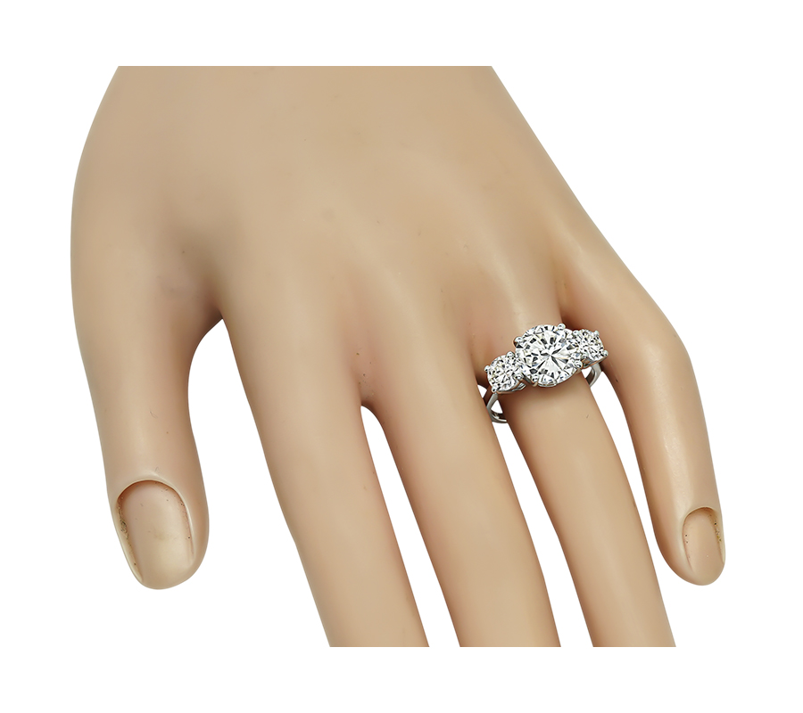 Estate GIA 3.17ct Center Diamond 0.52ct and 0.62ct Side Diamond Engagement Ring
