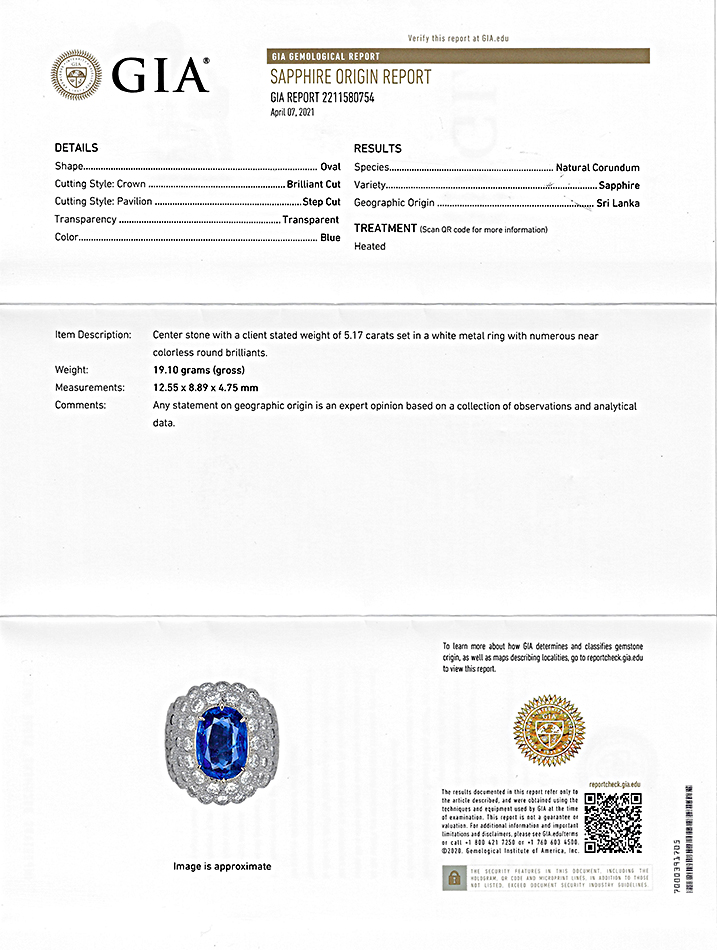 Estate GIA Certified 5.17ct Ceylon Sapphire 2.53ct Diamond Ring