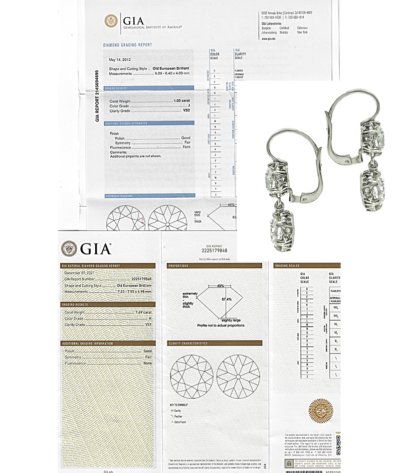 Vintage GIA Certified 5.22cttw Diamond Earrings