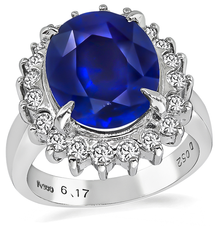 Estate GIA Cert 6.17ct Sapphire Diamond Engagement Ring