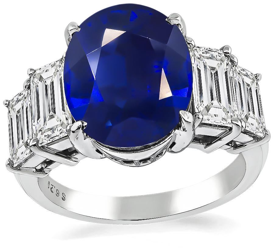 Estate GIA Certified 6.21ct Sapphire 2.20ct Diamond Engagement Ring