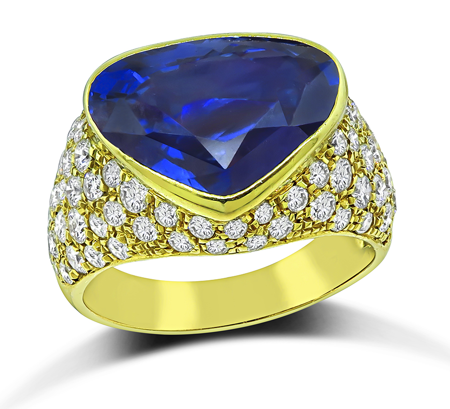 Estate GIA Certified 7.00ct Sapphire 2.50ct Diamond Gold Ring