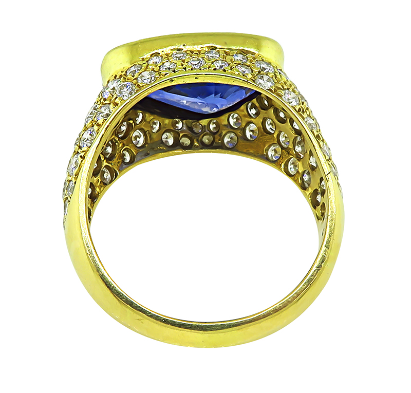 Estate GIA Certified 7.00ct Sapphire 2.50ct Diamond Gold Ring