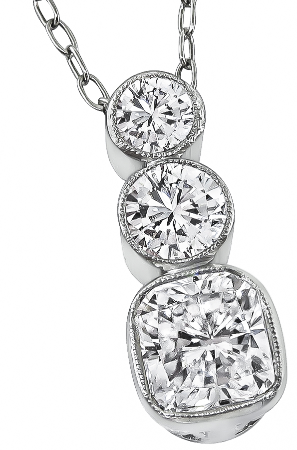 GIA Cert 1.00ct Diamond 0.50ct Diamond Pendant Necklace