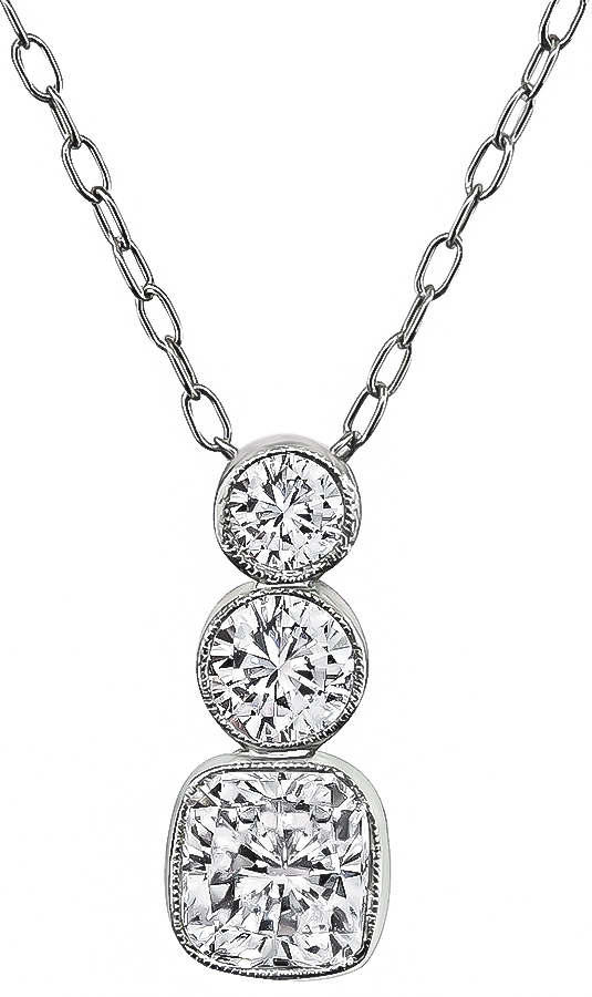 GIA Cert 1.00ct Diamond 0.50ct Diamond Pendant Necklace
