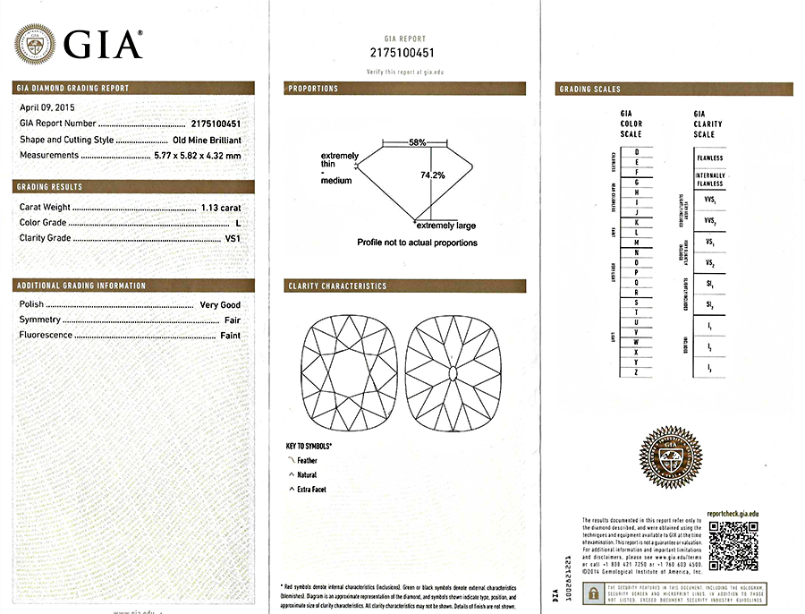 Estate GIA Certified 1.13ct Diamond Solitaire Pendant Necklace