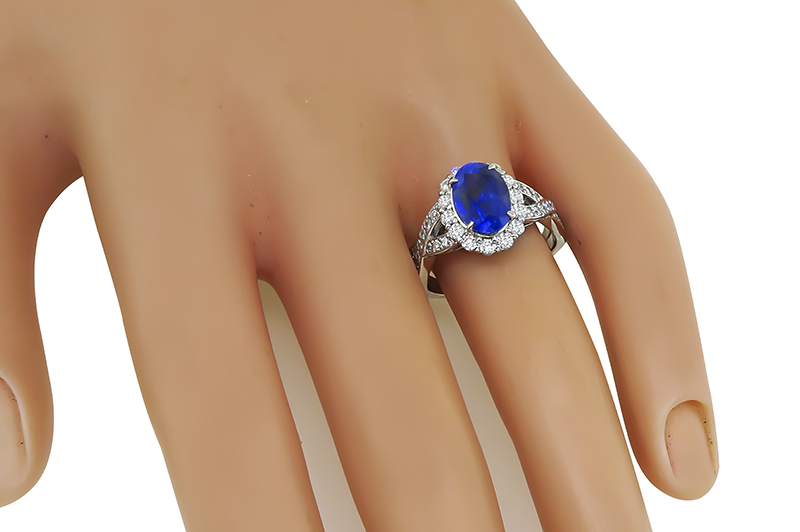 Estate GIA Certified 2.62ct No Heat Sapphire 0.57ct Diamond Engagement Ring