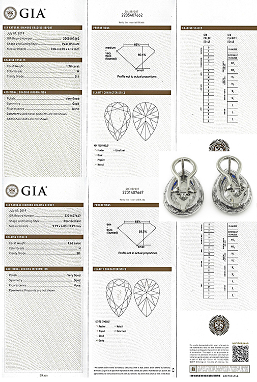 Estate GIA Certified 3.41ct Diamond Sapphire Earrings