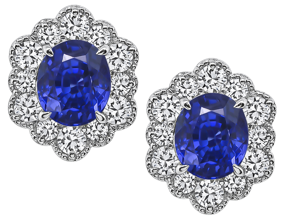 5.66ct Ceylon Sapphire 1.28ct Diamond Earrings