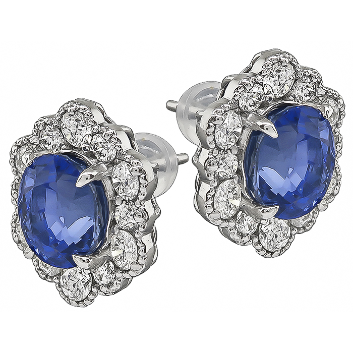 5.66ct Ceylon Sapphire 1.28ct Diamond Earrings