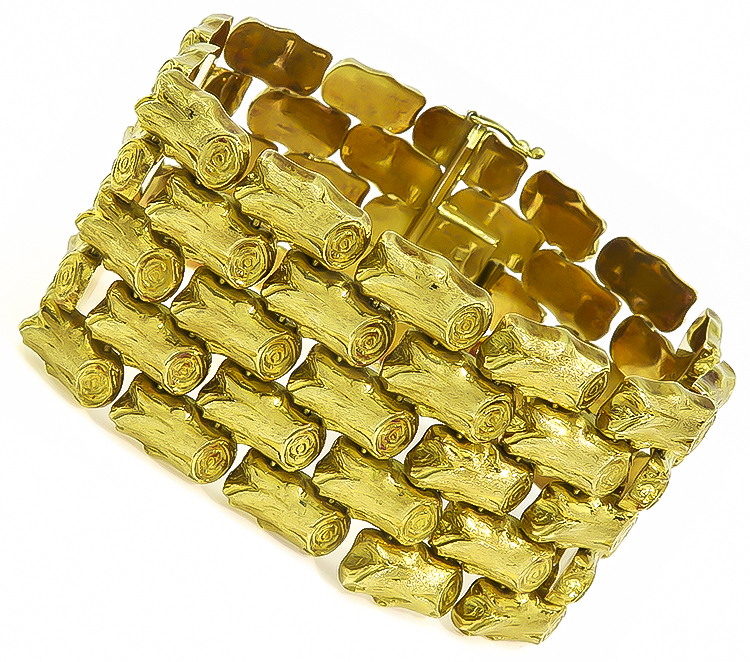 Estate Bamboo Pattern Gold Bracelet