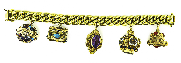 Vintage Multi Gem Gold Novelty Charm Bracelet