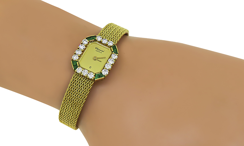 Estate Chopard 0.80ct Diamond Emerald Yellow Gold Watch