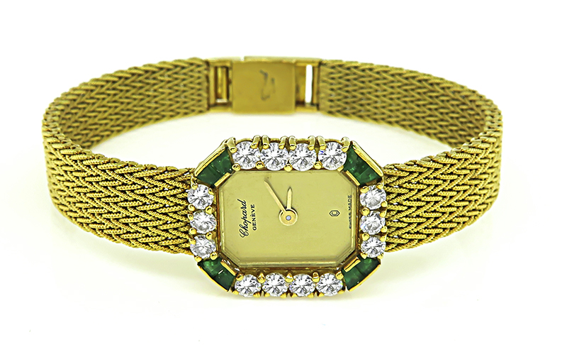 Estate Chopard 0.80ct Diamond Emerald Yellow Gold Watch