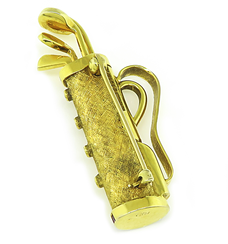 Estate Multi Color Gemstone Gold Golf Bag Pin