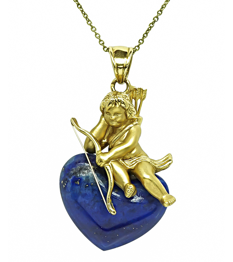 Estate Lapis Gold Cupid Pendant