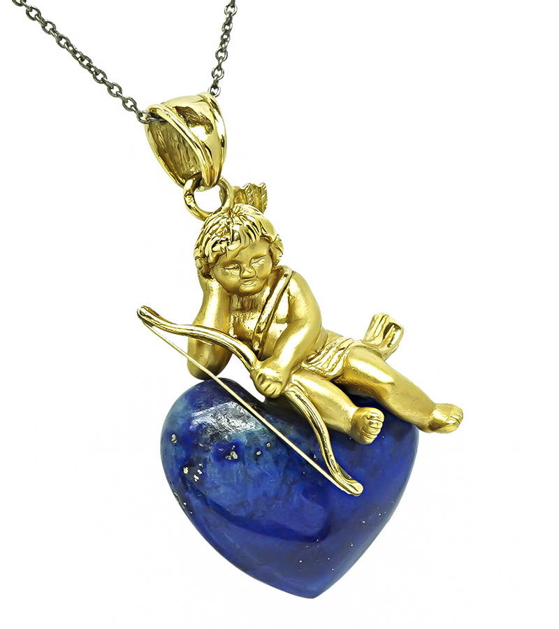 Estate Lapis Gold Cupid Pendant