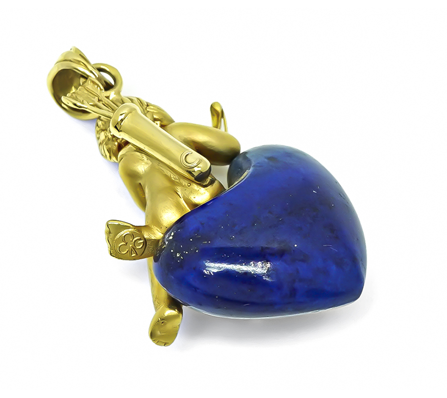 Estate Lapis Gold Cupid Pendant
