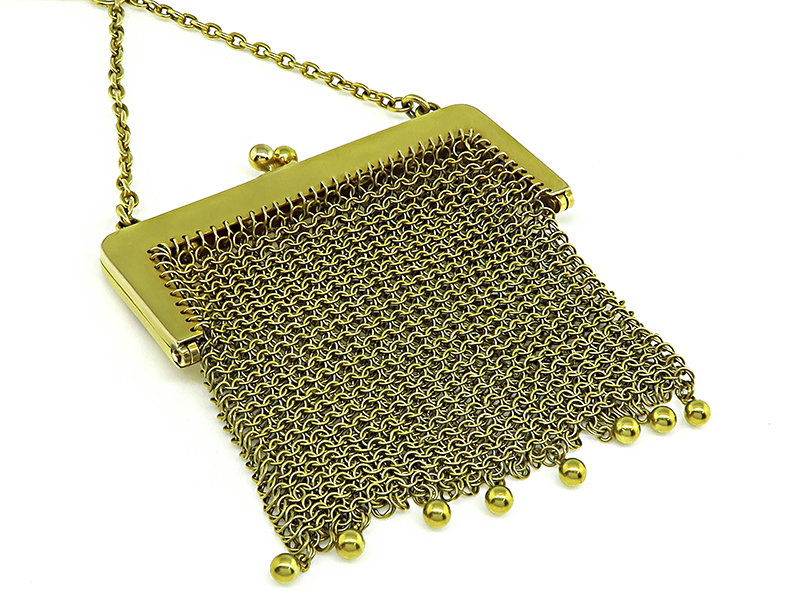 Estate Diamond Sapphire Gold Mesh Purse Necklace