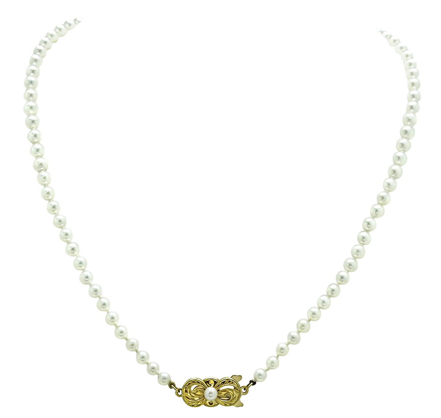 Estate Mikimoto Gold Pearl Necklace