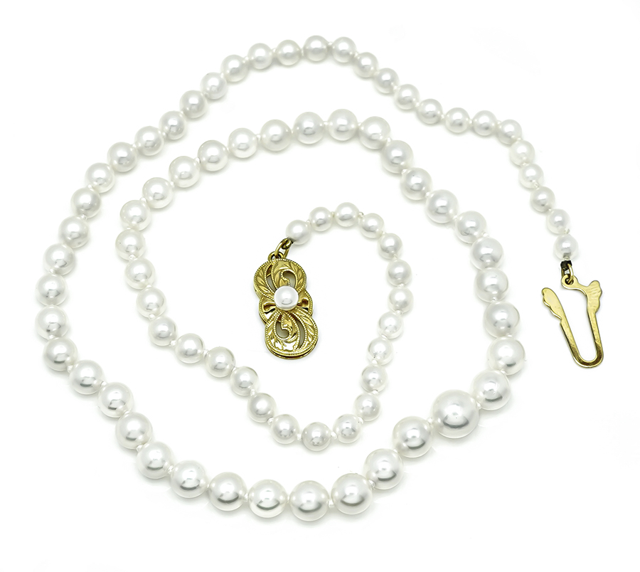 Estate Mikimoto Gold Pearl Necklace