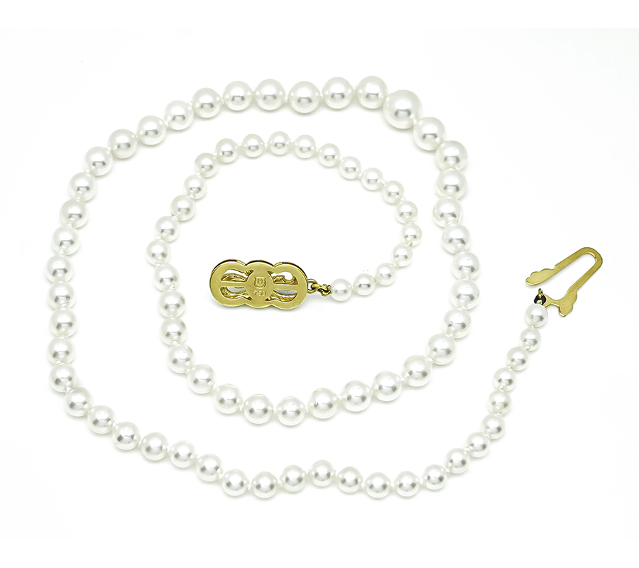 Estate Mikimoto Gold Pearl Necklace