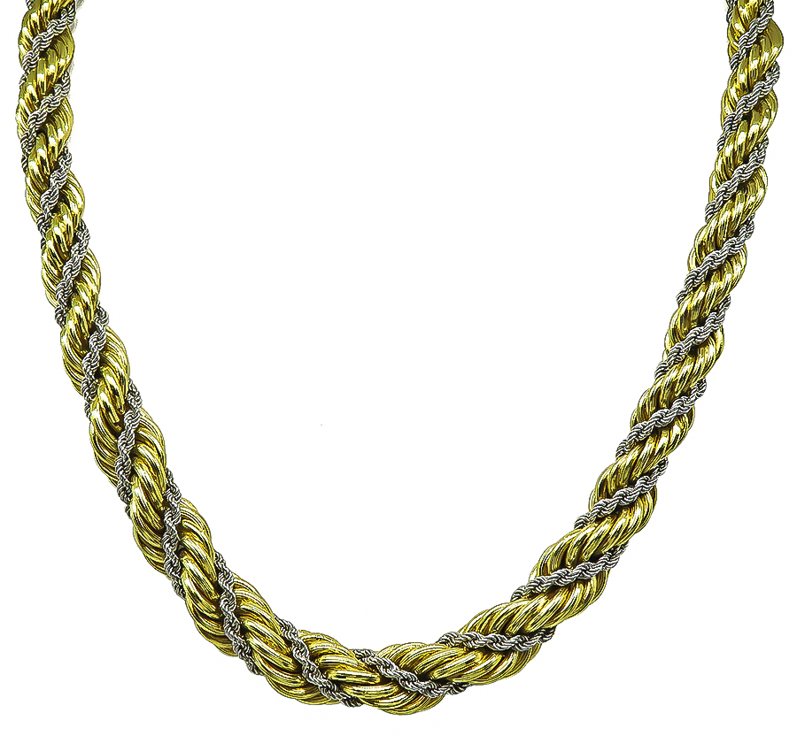 Estate Two Tone 18k Gold Twisted Rope Necklace