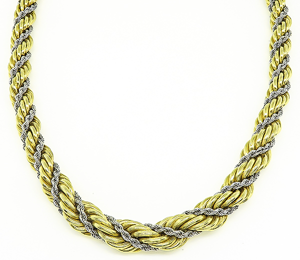 Estate Two Tone 18k Gold Twisted Rope Necklace