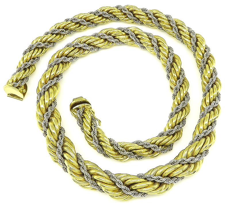 Estate Two Tone 18k Gold Twisted Rope Necklace