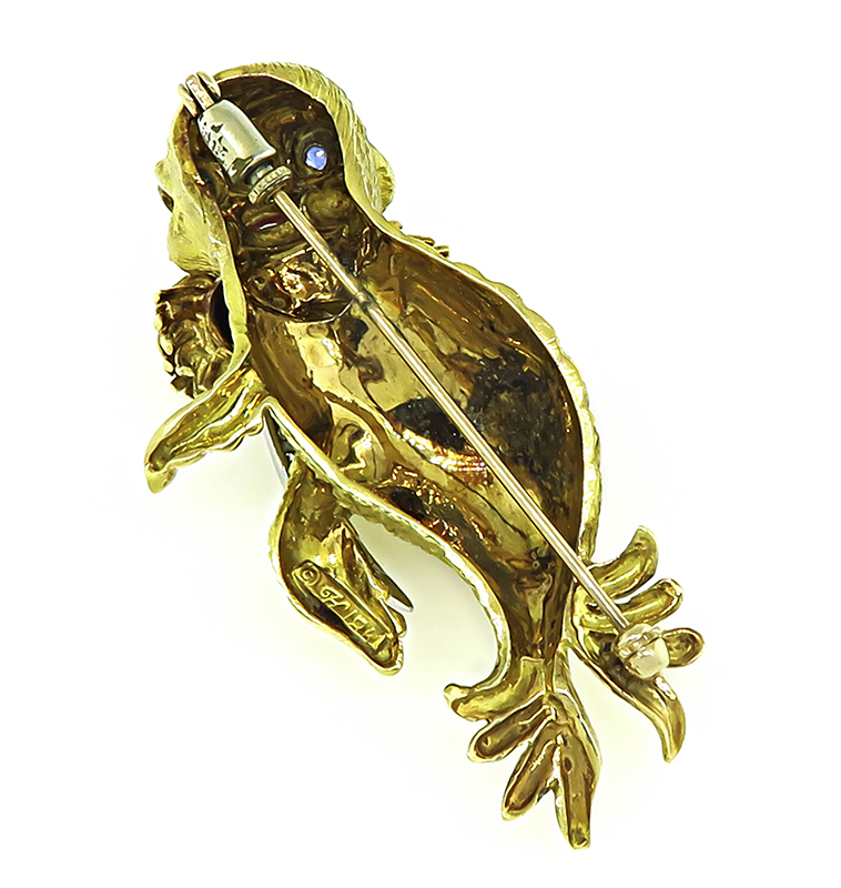 Estate Diamond Sapphire and Ruby Gold Walrus Pin