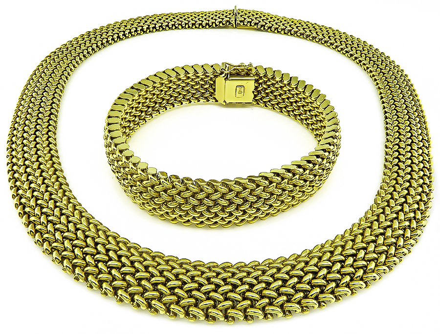 Estate Gold Weave Necklace and Bracelet Set