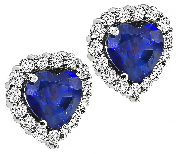 Estate 3.24ct Sapphire 0.58ct Diamond Heart Earrings