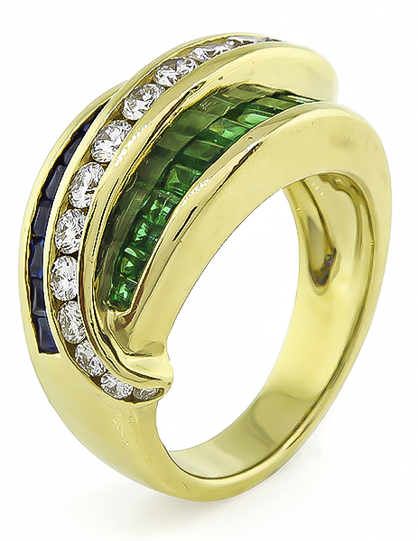 Krypell 1.00ct Diamond 0.90ct Sapphire 0.70ct Emerald Ring
