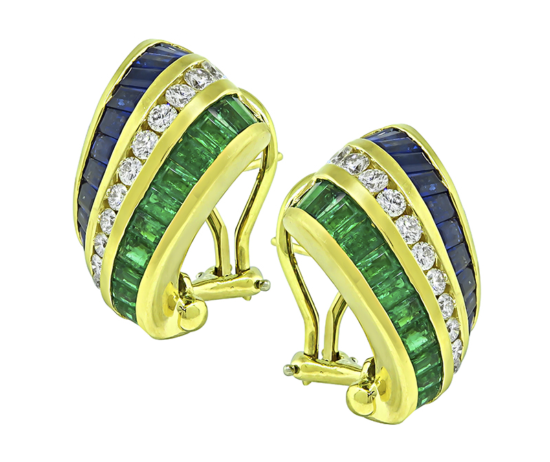 Krypell 3.00ct Sapphire 2.00ct Emerald 1.00ct Diamond Earrings