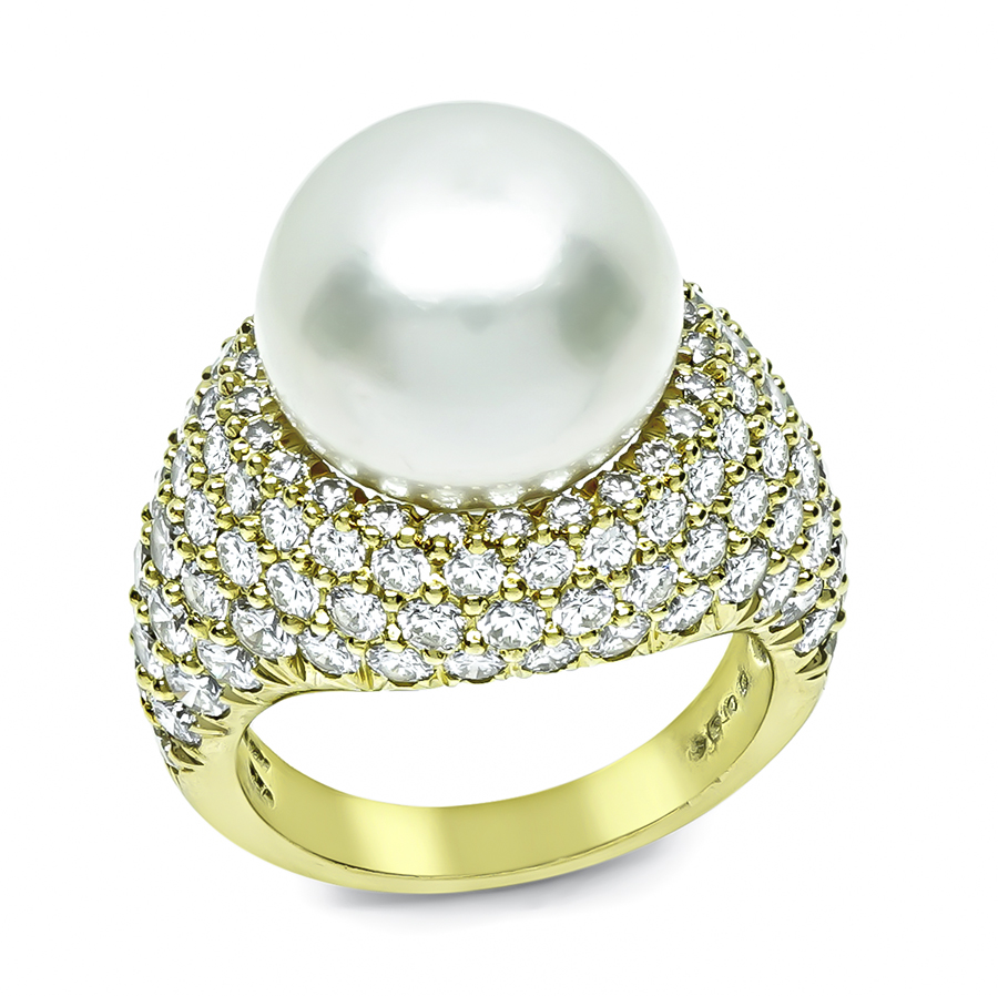 Estate Kurt Wayne 5.00ct Diamond Pearl Gold Ring
