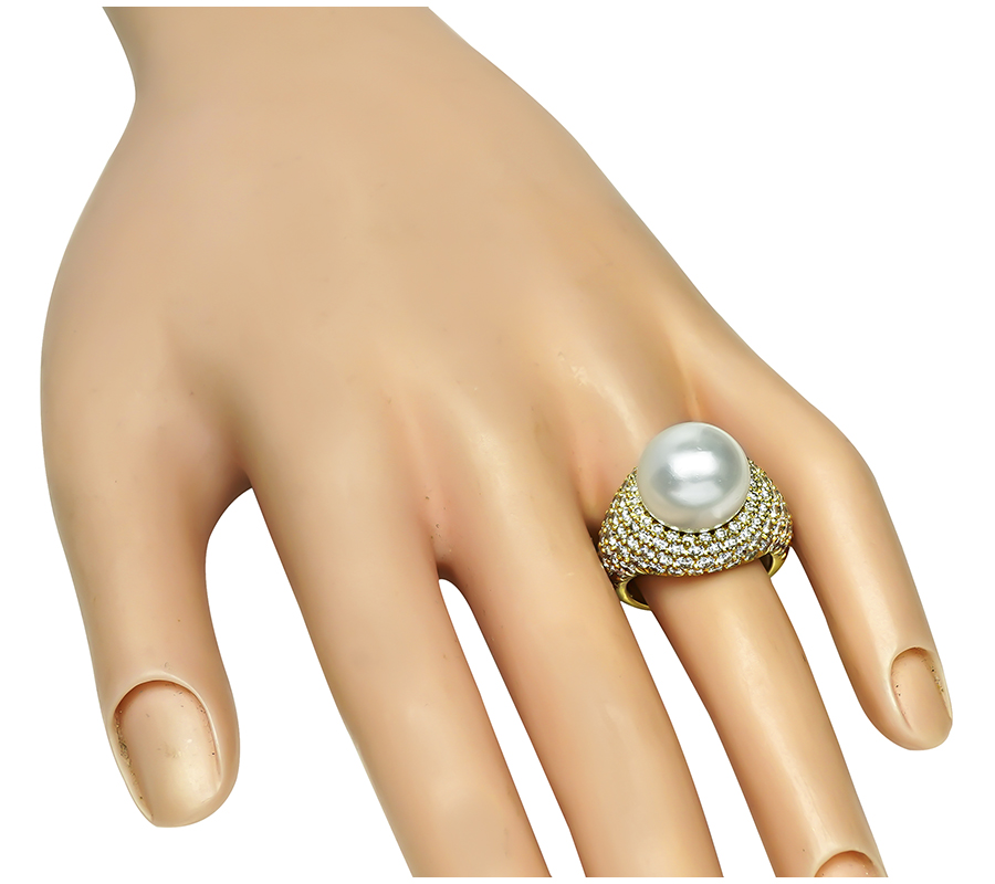 Estate Kurt Wayne 5.00ct Diamond Pearl Gold Ring