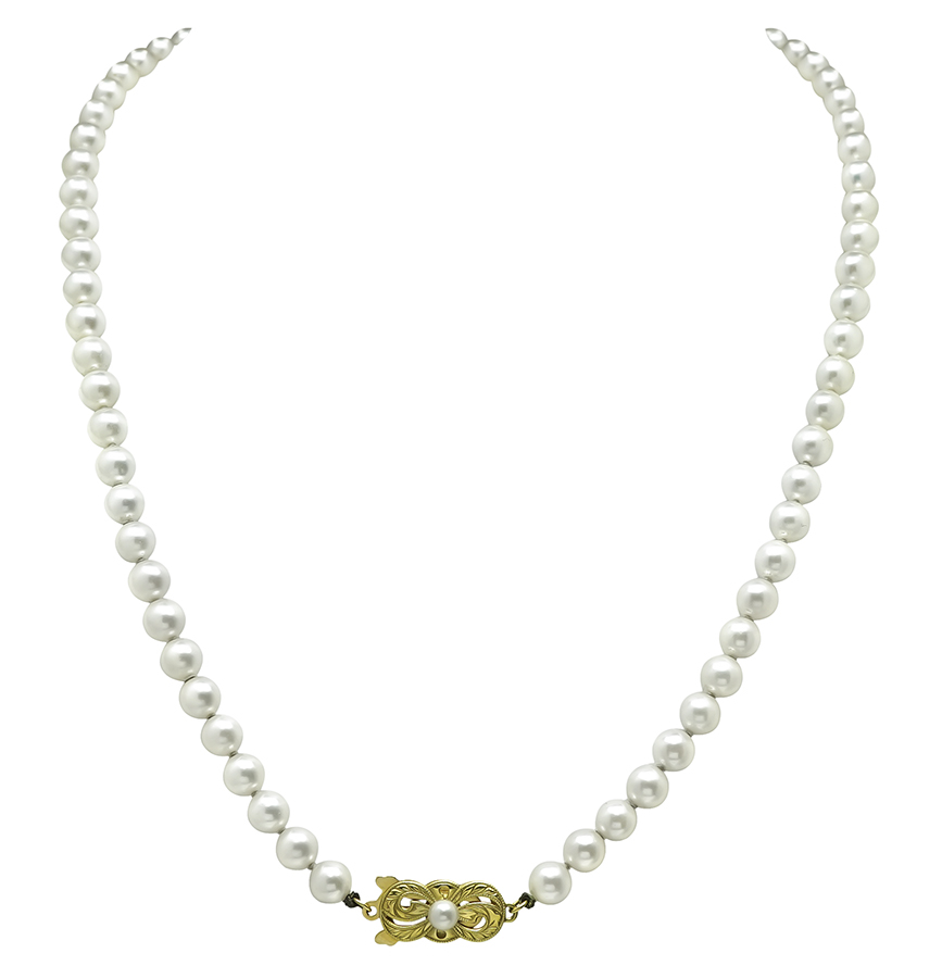 Estate Mikimoto Gold Pearl Necklace