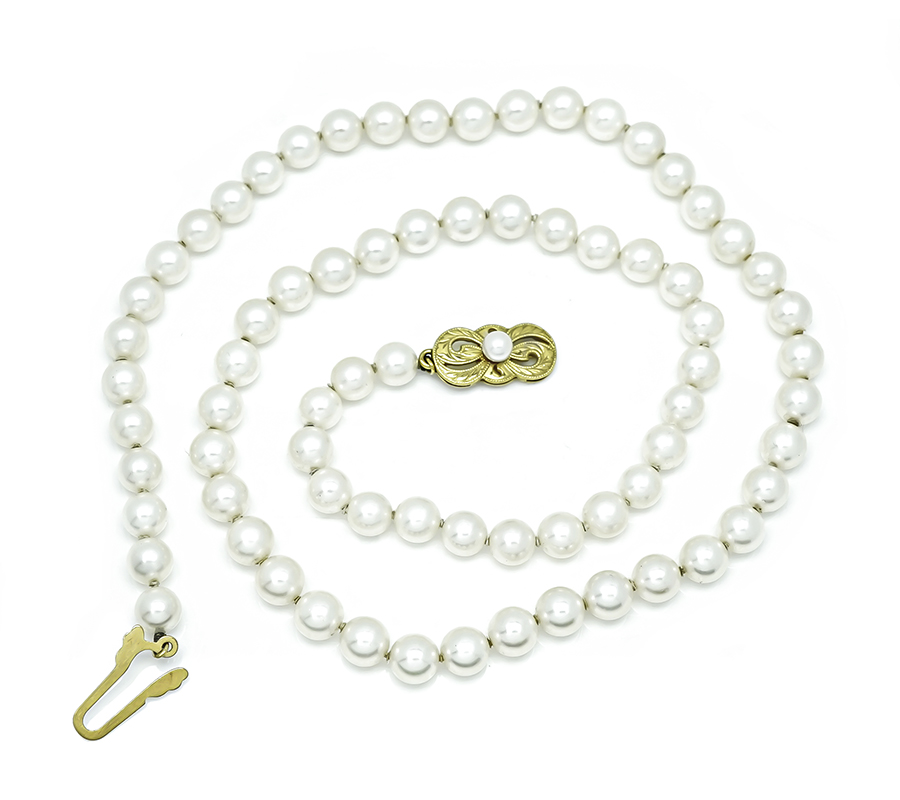 Estate Mikimoto Gold Pearl Necklace