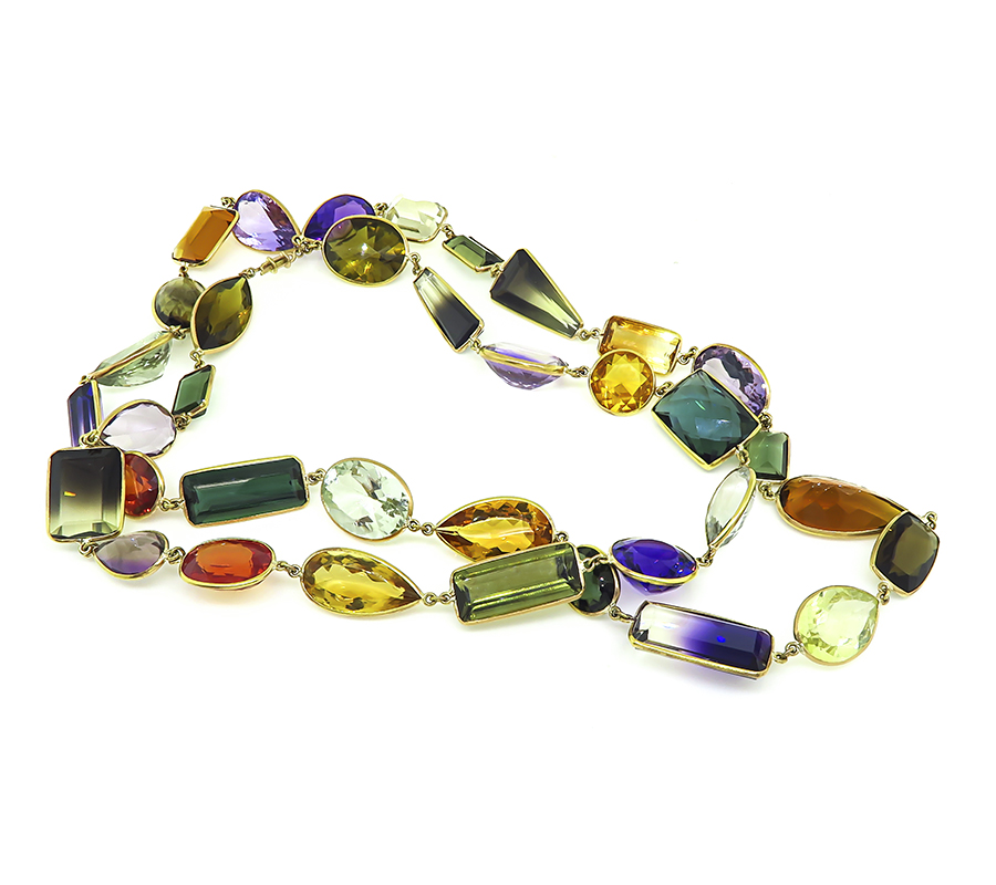 Estate 400.00ct Multi Color Semi Precious Gemstone Gold By The Yard Necklace