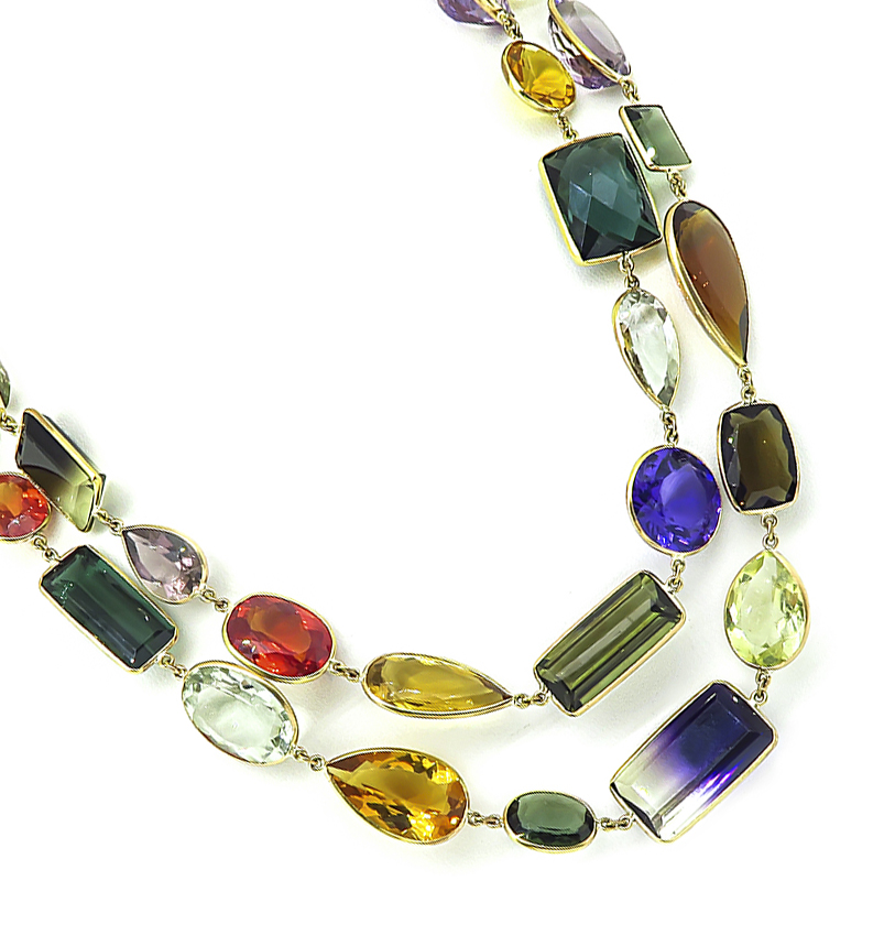 Estate 400.00ct Multi Color Semi Precious Gemstone Gold By The Yard Necklace