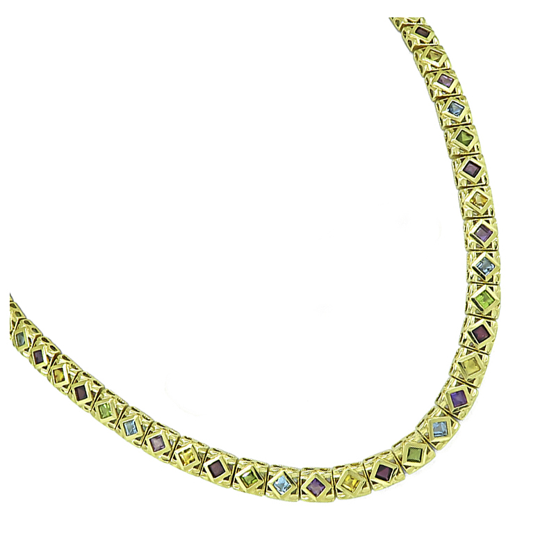 Estate 22.00ct Multi Color Gemstone Gold Bracelet and Necklace Set