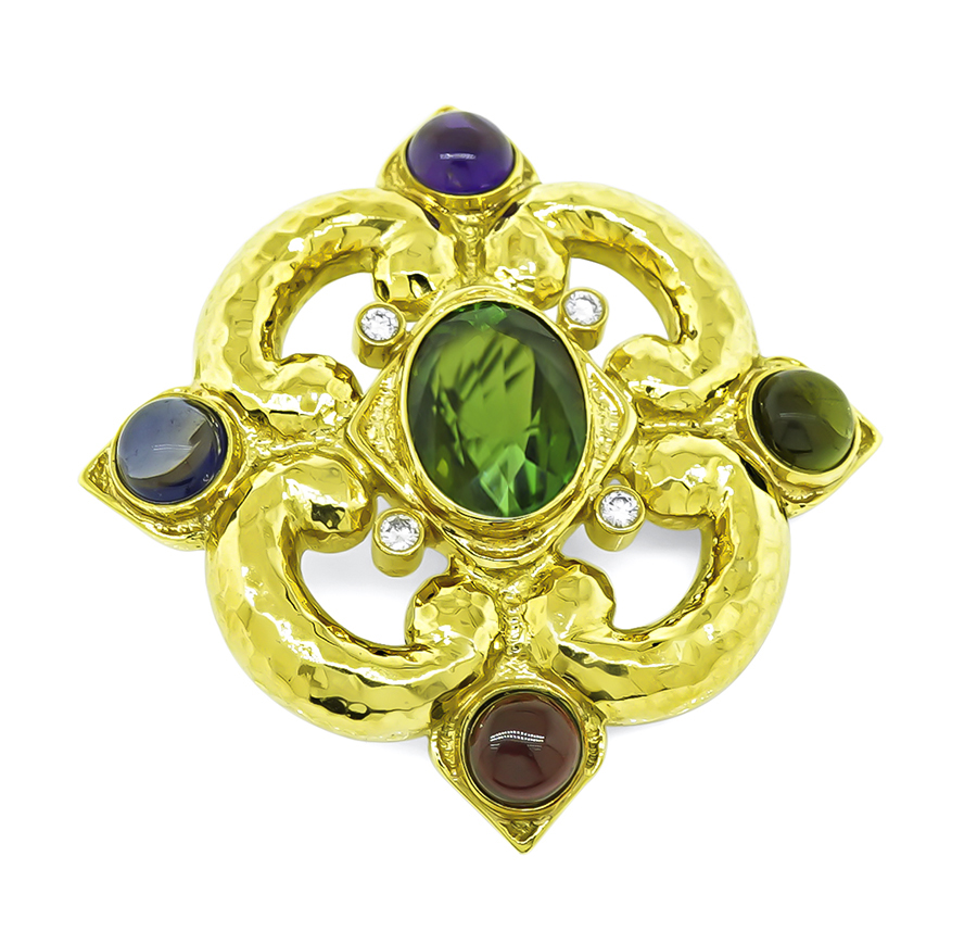 Estate 20.00ct Green Tourmaline Multi Color Gemstone Pin/Pendant