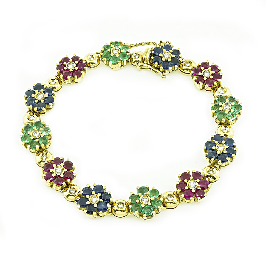 Estate 0.70ct Diamond Multi Color Precious Stone Gold Bracelet