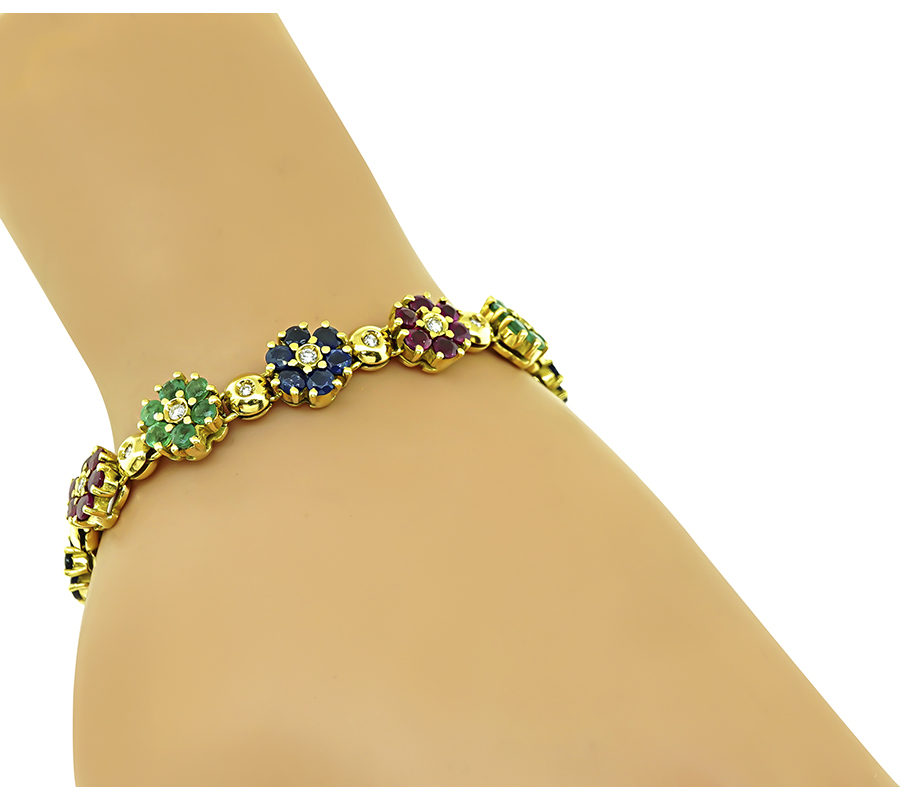 Estate 0.70ct Diamond Multi Color Precious Stone Gold Bracelet