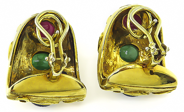 Estate Multi Color Precious Stone Gold Earrings