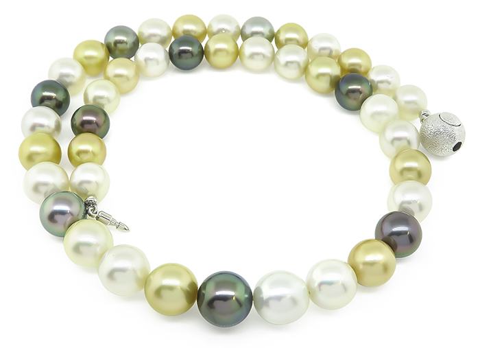 Estate Multi Colored South Sea Pearl with Silver Clasp Necklace