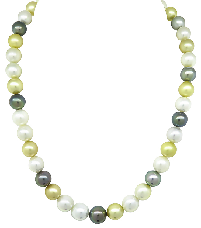 Estate Multi Colored South Sea Pearl with Silver Clasp Necklace