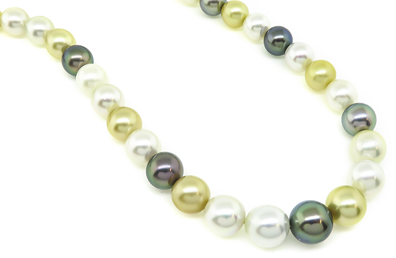 Estate Multi Colored South Sea Pearl with Silver Clasp Necklace